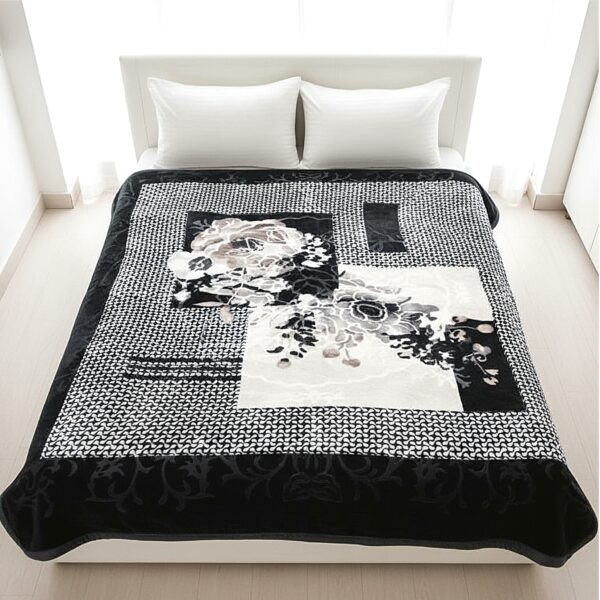 Monochrome Bloom | Embossed Double Layerd Mink Blanket | 5kg | Double Bed