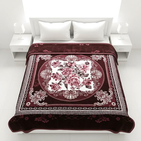 Maroon Wreath | Embossed Double Layerd Mink Blanket | 5kg | Double Bed