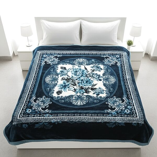 Sapphire Wreath | Embossed Double Layerd Mink Blanket | 5kg | Double Bed